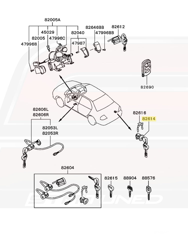 Mitsubishi OEM Trunk Lock and Key Set for 2003-2004 Evo 8 (MR286178)