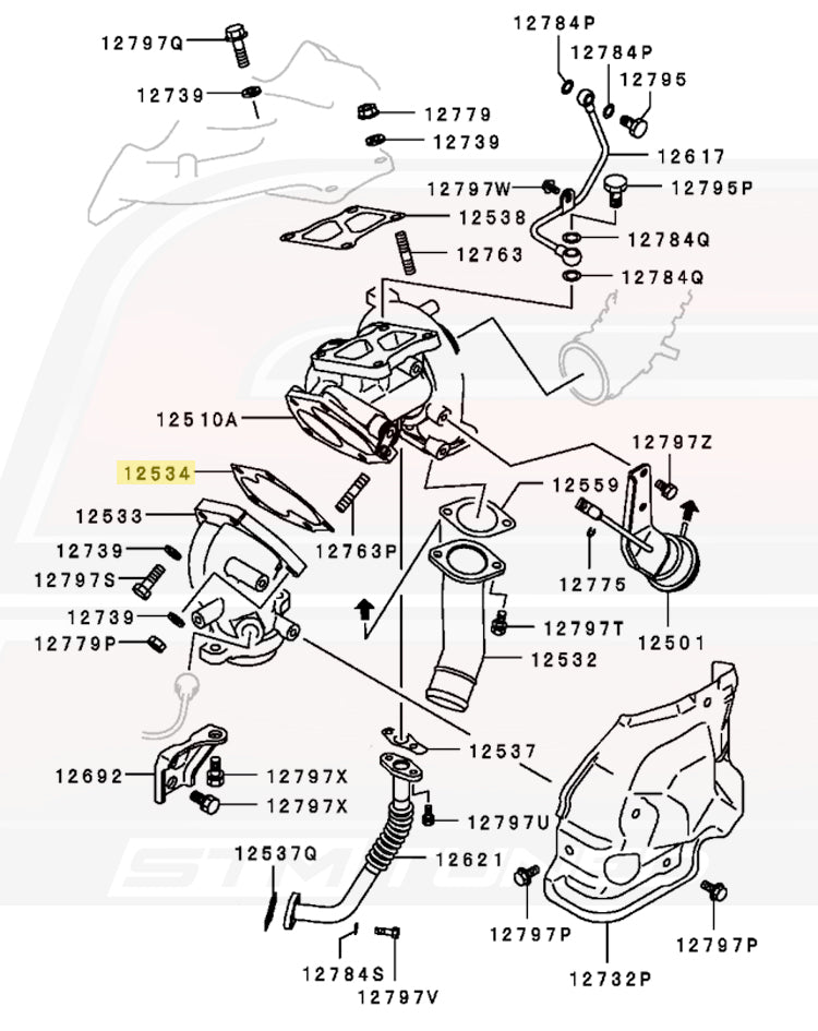 Mitsubishi OEM Turbo to O2 Housing Gasket for Evo 4-9 (MR299686) - Evo 8 Diagram Pictured