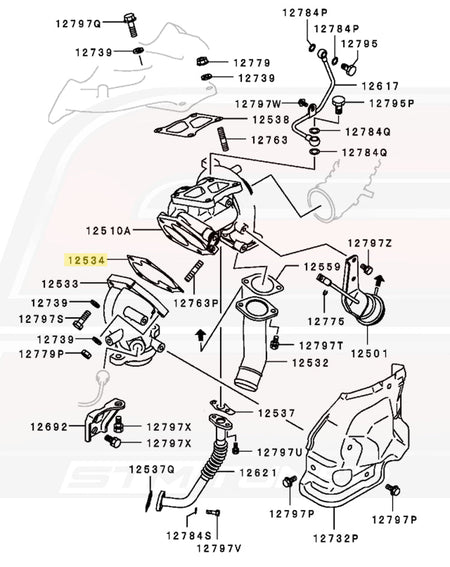 Mitsubishi OEM Turbo to O2 Housing Gasket for Evo 4-9 (MR299686) - Evo 8 Diagram Pictured