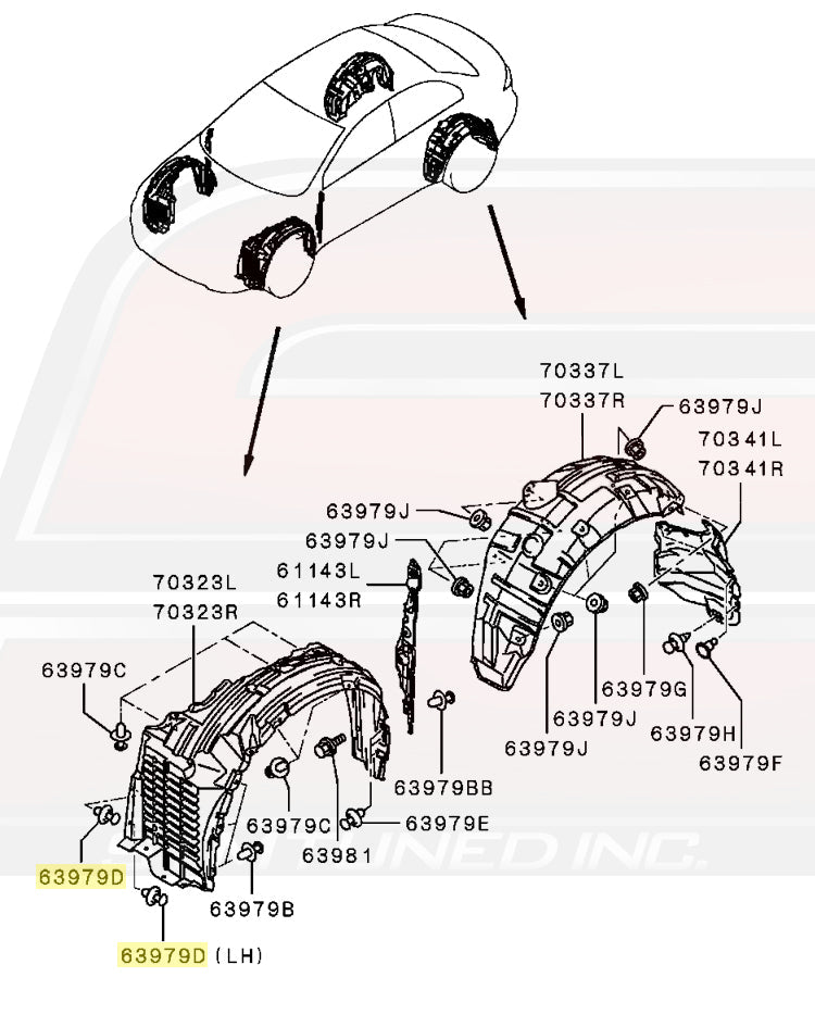 Mitsubishi OEM Front Fender Splash Shield Clip for Evo X © STM Tuned Inc. Part Number MR328954