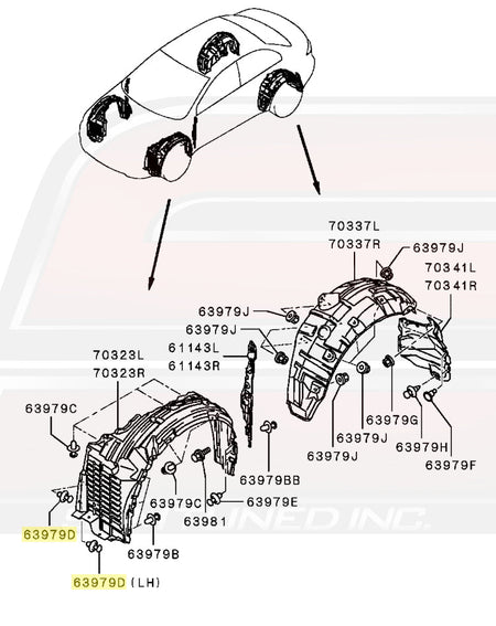 Mitsubishi OEM Front Fender Splash Shield Clip for Evo X © STM Tuned Inc. Part Number MR328954