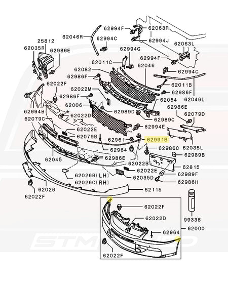 Evo 7/8/9 Front Bumper Retaining Clip Diagram