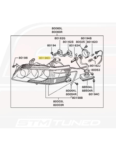 Evo 7/8/9 Headlight Retaining Clip Diagram