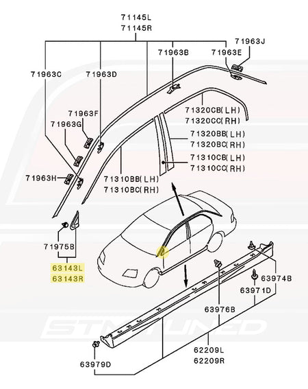 Evo 8/9 OEM Door Mirror Pillar Garnish (MR462051 MR462052)