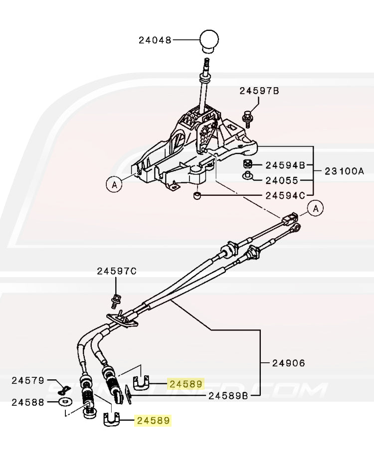 Mitsubishi OEM Shifter Cable Clip for Evo X (MR470449)  Image © STM Tuned Inc
