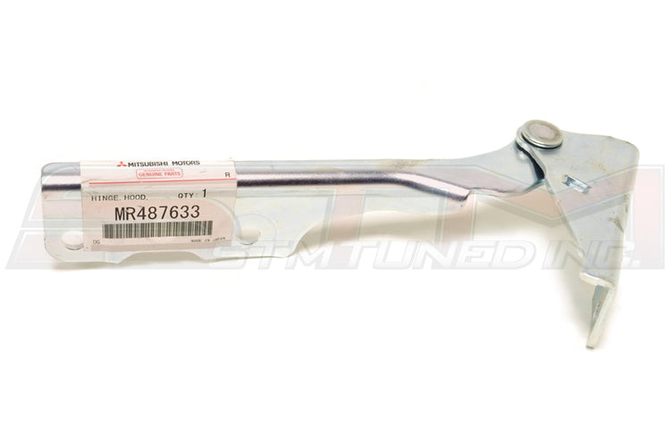 OEM Mitsubishi LH Hood Hinge for Evo 7/8/9 Part Number MR487633 Image © STM Tuned Inc.