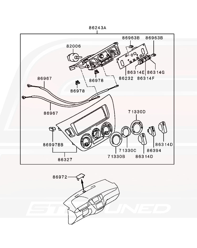 Mitsubishi OEM HVAC Heater Label Diagram for Evo 7/8/9