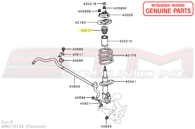 MR510136 Mitsubishi Front Suspension Strut Damper - Evo 7/8/9/X