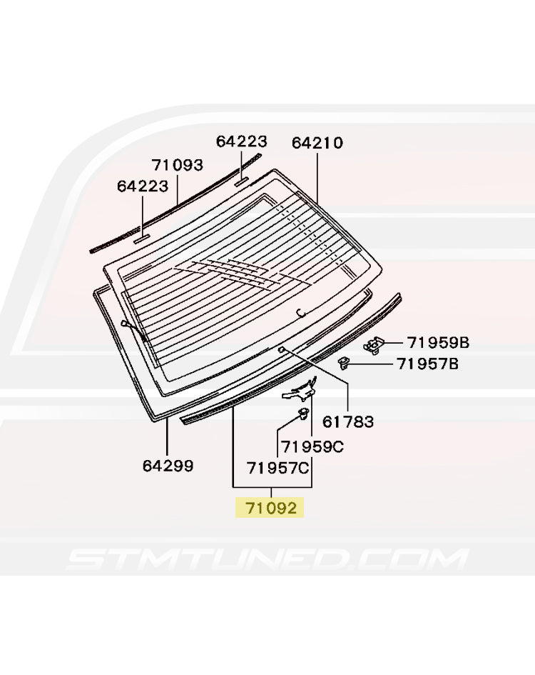 Mitsubishi OEM Rear Window Lower Molding for Evo 7/8/9 (MR520295)  Image © STM Tuned Inc