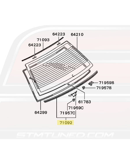 Mitsubishi OEM Rear Window Lower Molding for Evo 7/8/9 (MR520295)  Image © STM Tuned Inc
