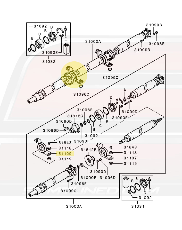 MR553201 OEM Evo 7/8 Driveshaft Diagram