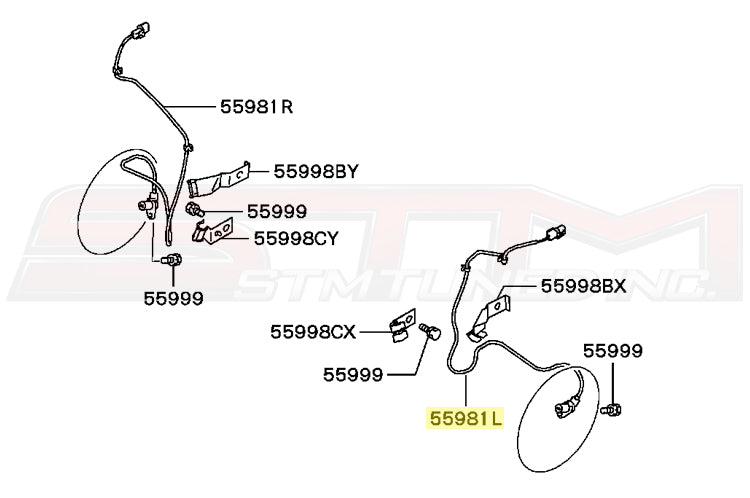 Mitsubishi OEM Front ABS Sensor Diagram (LH) for Evo 7/8/9 Image © STM Tuned Inc. Part Number MR569147