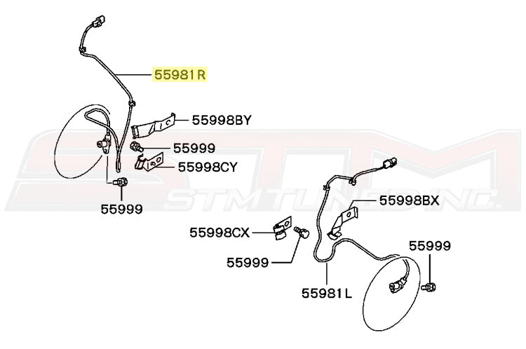 Mitsubishi OEM Front ABS Sensor (RH) for Evo 7/8/9 Image © STM Tuned Inc. Part Number MR631995