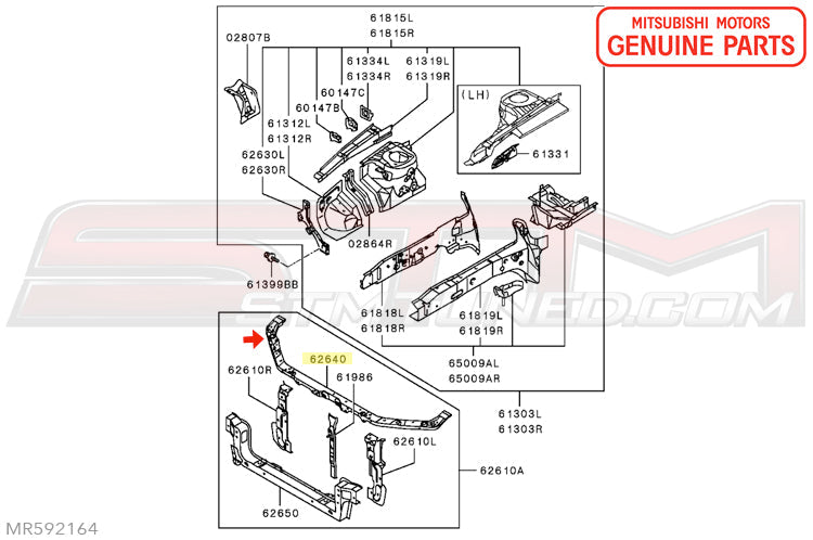 MR592164 Mitsubishi Front End Upper Headlamp/Radiator Support - Evo 7/8/9