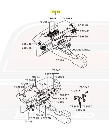 Mitsubishi OEM Dash Panel (HVAC/Vents) Diagram for Evo 7/8/9 (MR633895)