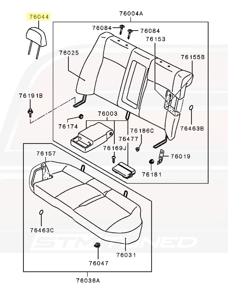 Mitsubishi OEM Rear Seat Diagram for Evo 8/9