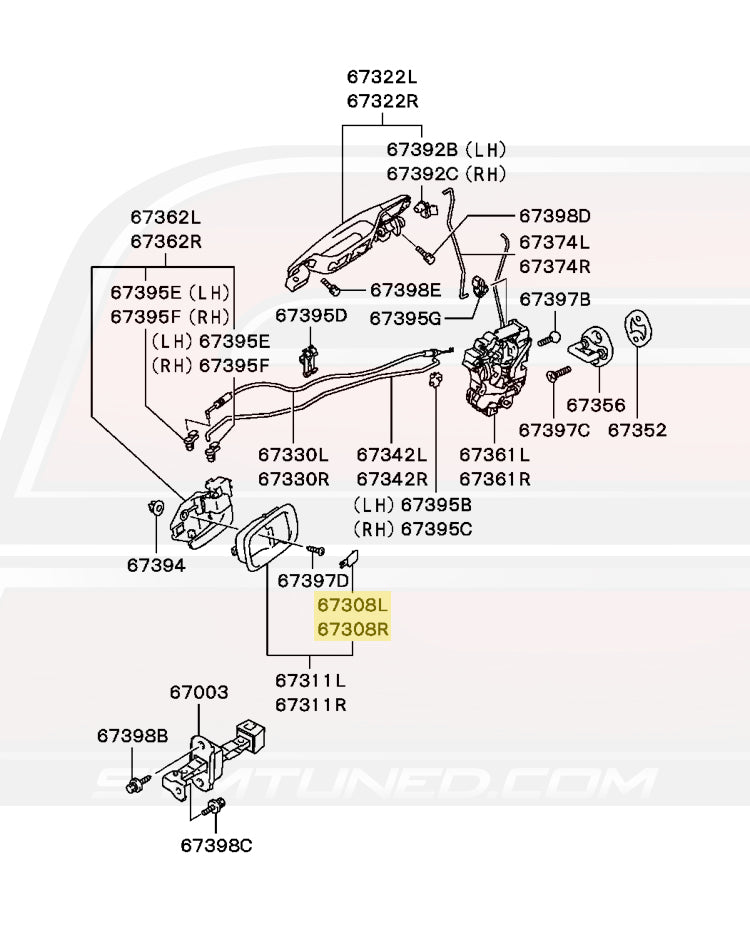 Mitsubishi OEM Door Handle Cover Cap Diagram for Evo 7/8/9