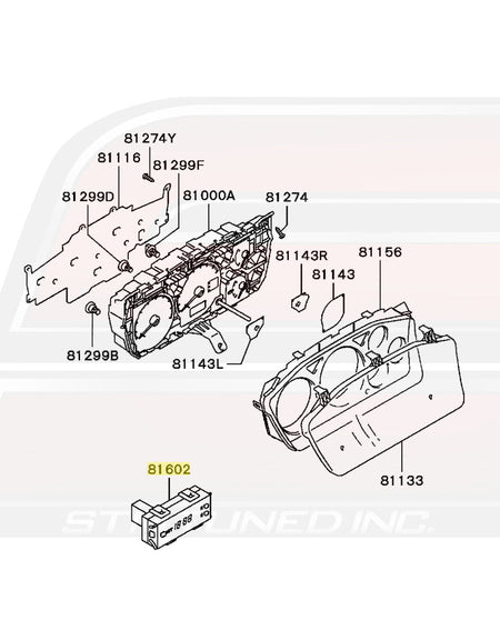 Mitsubishi OEM Dash Gauge Cluster and Clock Diagram for Evo 7/8/9