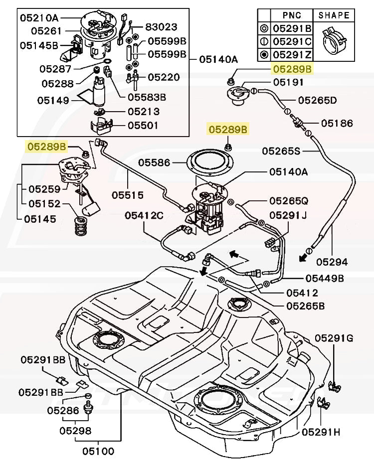 JDM Evo 7/8/9 Fuel Tank Nut Diagram
