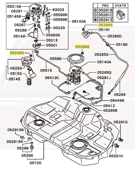 JDM Evo 7/8/9 Fuel Tank Nut Diagram