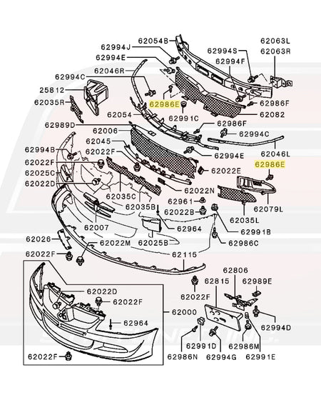 OEM Mitsubishi Evo 8/9 USDM Front Bumper Diagram