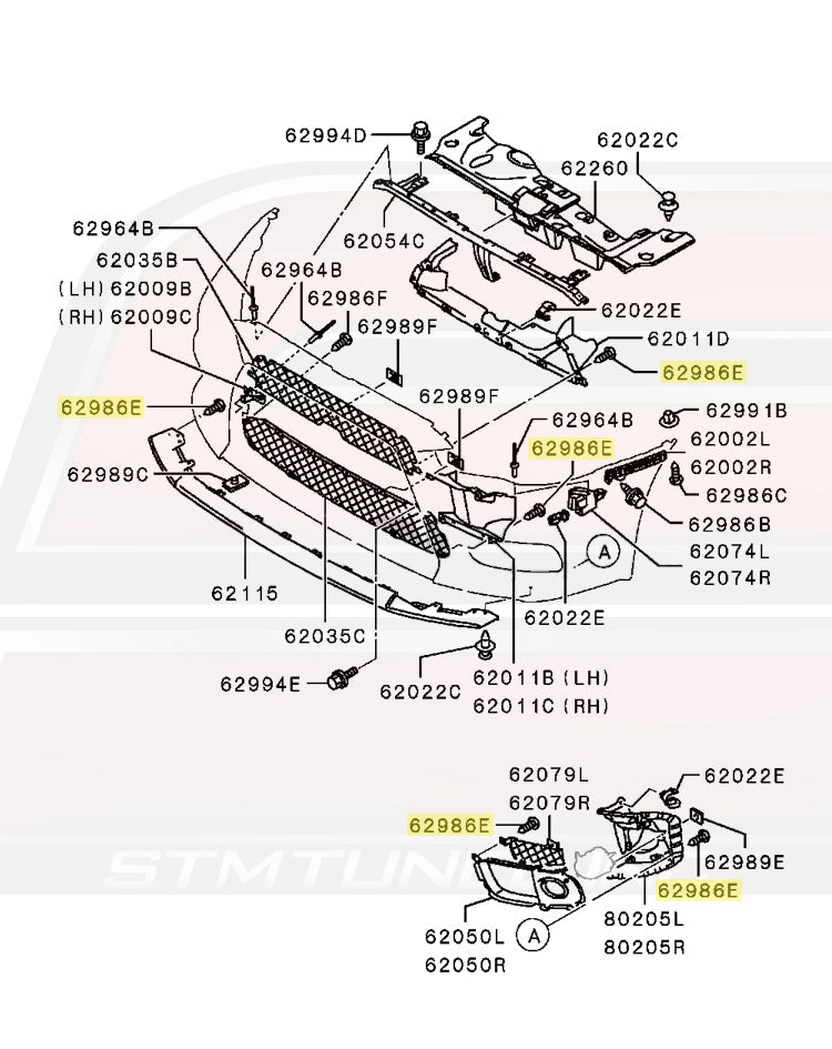 OEM Mitsubishi Evo X Front Bumper Diagram