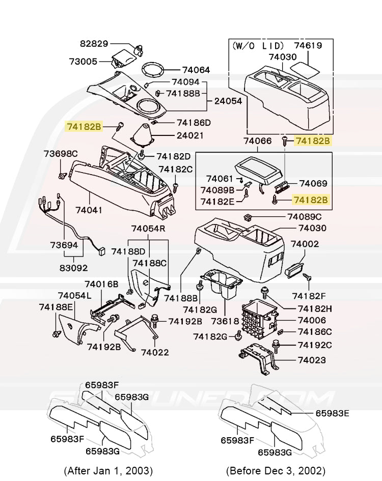 MS450177 Mitsubishi OEM Armrest Center Console Screw Diagram for Evo 7/8/9  Image © STM Tuned Inc