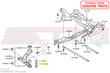 MU000302 Mitsubishi Front Suspension Lower Arm Bolt - Evo 7-9