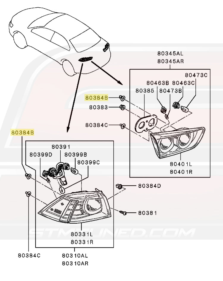 MU000368 Evo X Taillight Diagram © STM Tuned Inc
