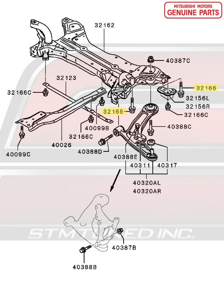 MU001820 Mitsubishi Front Axle Crossmember Bolt - Evo X