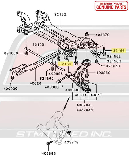 MU001820 Mitsubishi Front Axle Crossmember Bolt - Evo X