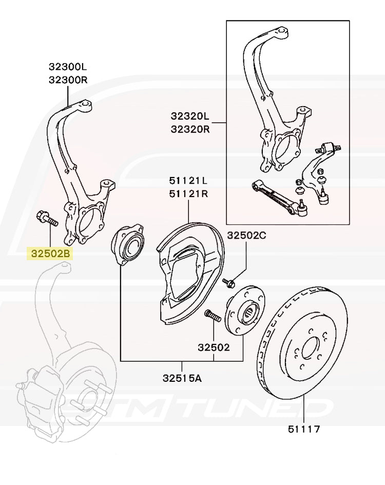 Mitsubishi OEM Front Knuckle to Hub Bolt for 2G DSM (MU140016)