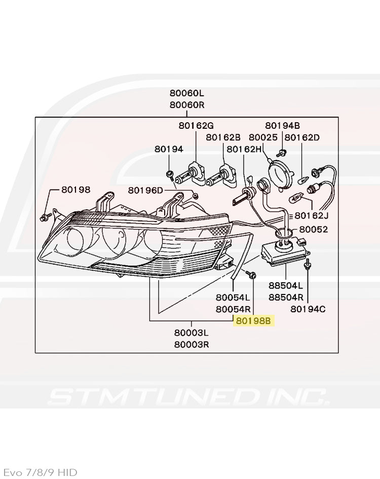 Evo 7/8/9 HID Headlight Diagram © STM Tuned Inc.