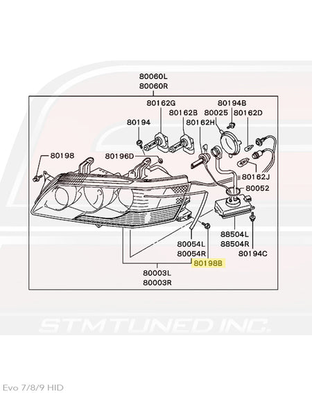 Evo 7/8/9 HID Headlight Diagram © STM Tuned Inc.