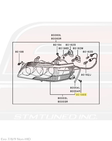 Evo 7/8/9 NON-HID Headlight Diagram © STM Tuned Inc.
