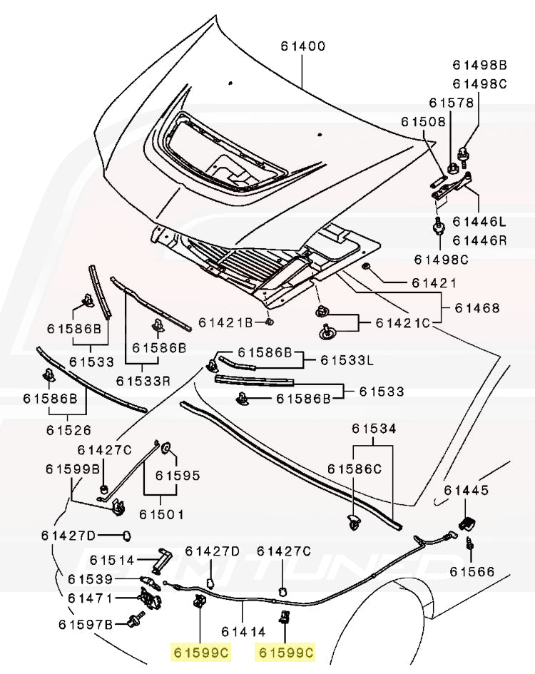 Mitsubishi OEM Hood Locking Clip Diagram for Evo 8 (MU481269)