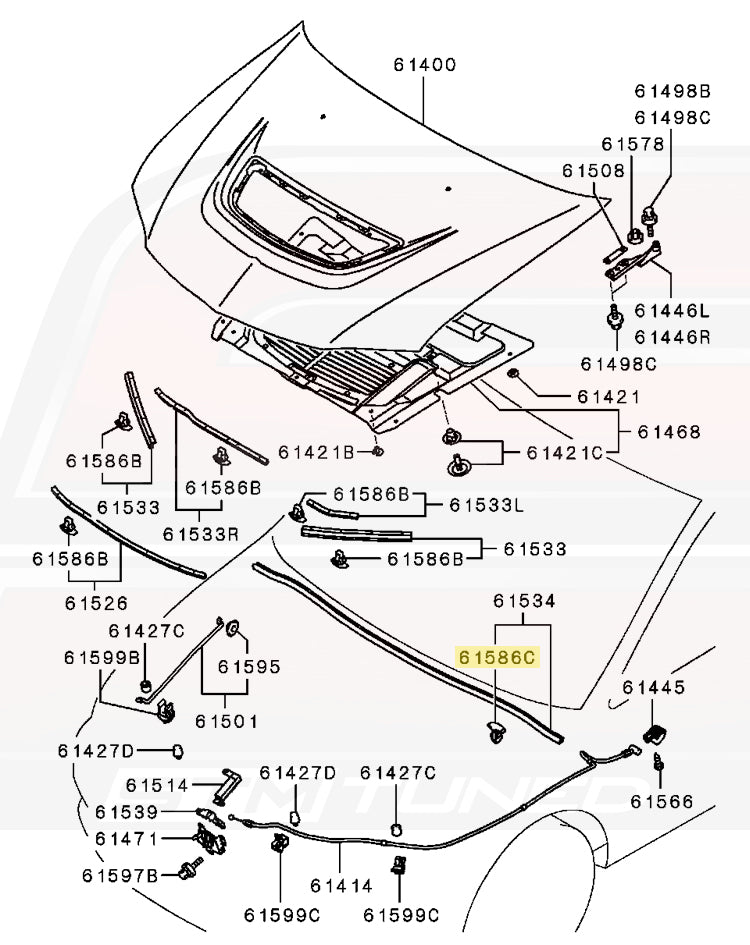 Mitsubishi OEM Hood Weatherstrip Clip MU487004 (Evo 8/9 Diagram)