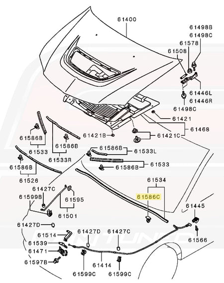 Mitsubishi OEM Hood Weatherstrip Clip MU487004 (Evo 8/9 Diagram)