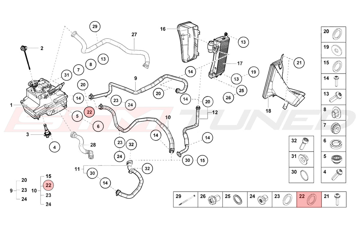 Audi OEM Oil Cooler Line Oring 29mm for Huracan (N90295401)