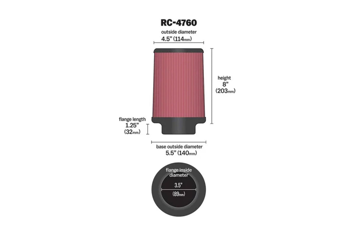 K&N Universal Air Filter 3.5in ID x 8 Tall (RC-4760)