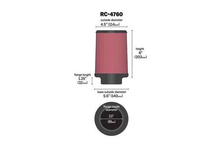 K&N Universal Air Filter 3.5in ID x 8 Tall (RC-4760)