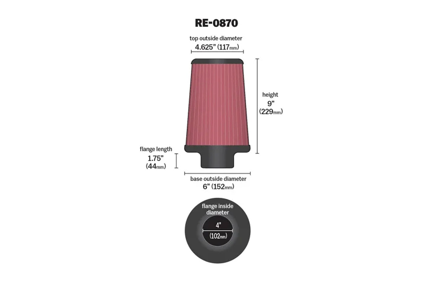 K&N Universal Air Filter 4in ID x 9 Tall (RE-0870)