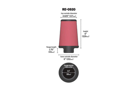 K&N Universal Air Filter 3.5in ID x 9 Tall (RE-0920)