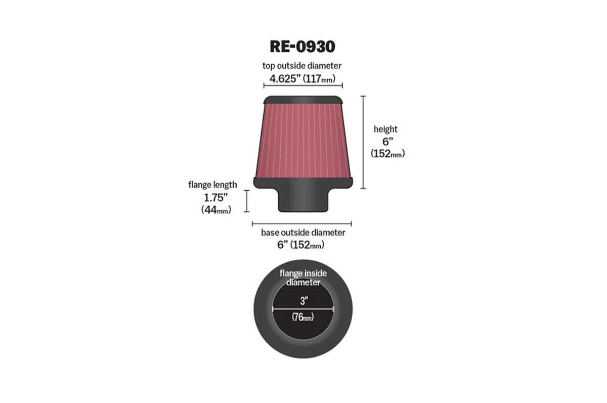 K&N Universal Air Filter 3in ID x 6 Tall (RE-0930)