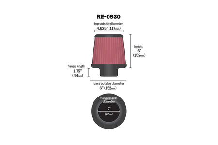 K&N Universal Air Filter 3in ID x 6 Tall (RE-0930)
