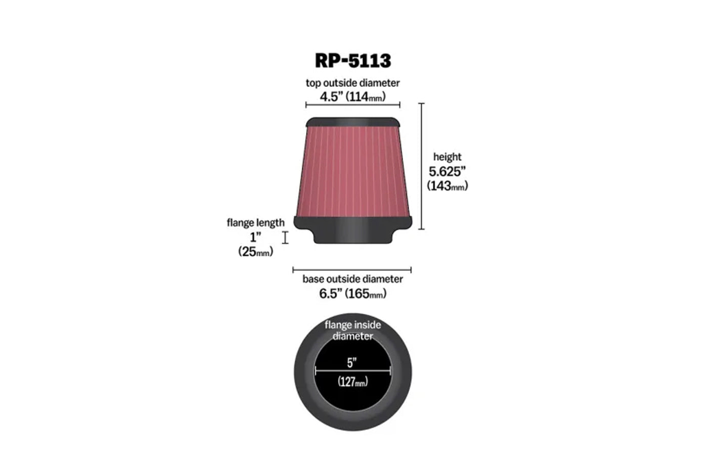 K&N Universal Air Filter 5in ID x 5.6 Tall Carbon Top (RP-5113)