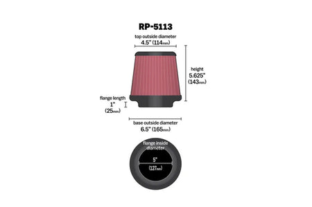 K&N Universal Air Filter 5in ID x 5.6 Tall Carbon Top (RP-5113)