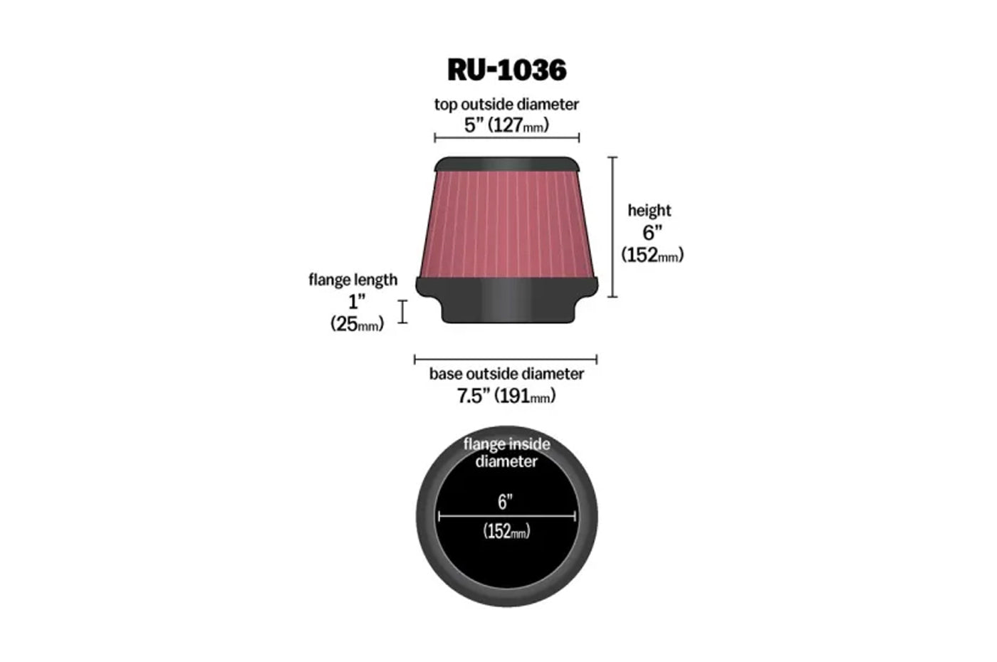 K&N Universal Air Filter 6in ID x 6 Tall (RU-1036)