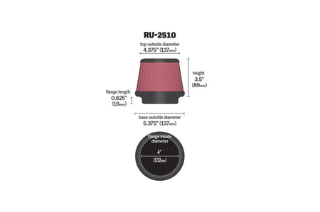 K&N Universal Air Filter 4in ID x 3.5 Tall (RU-2510)