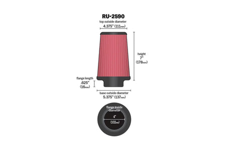 K&N Universal Air Filter 4in ID x 7 Tall (RU-2590)